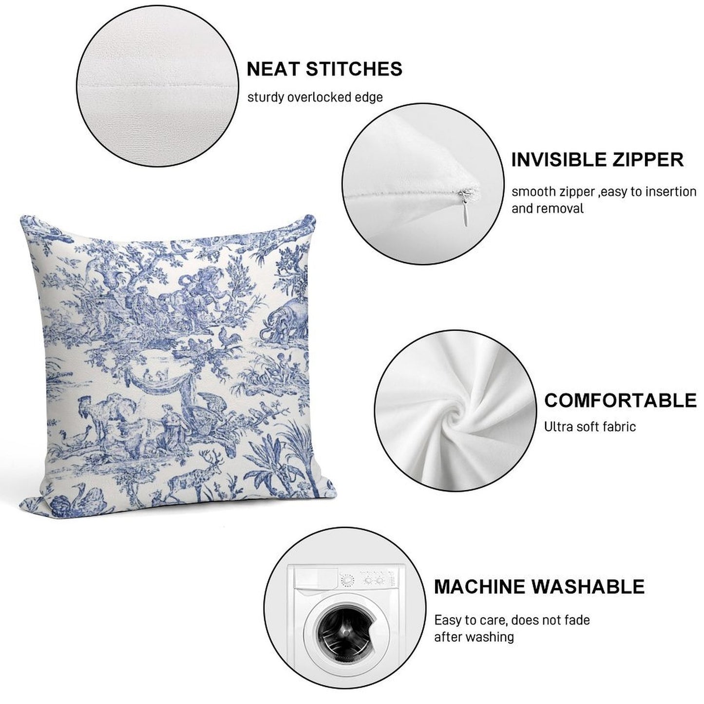 Blue Toile - English - French Countryside Soft Durable Construction Throw Pillow