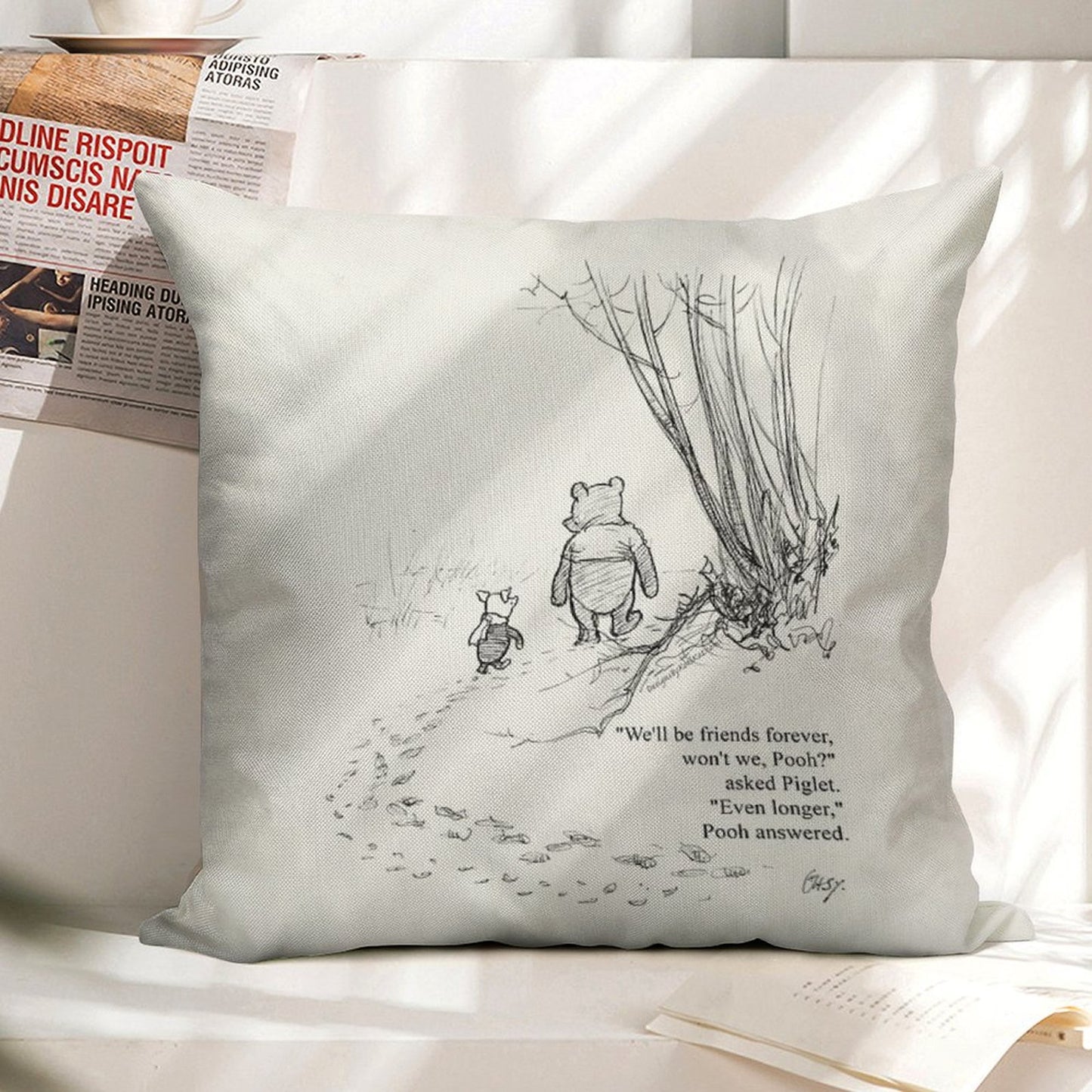 Winnie The Pooh & Piglet Friends Forever Linen Throw Pillow Cover