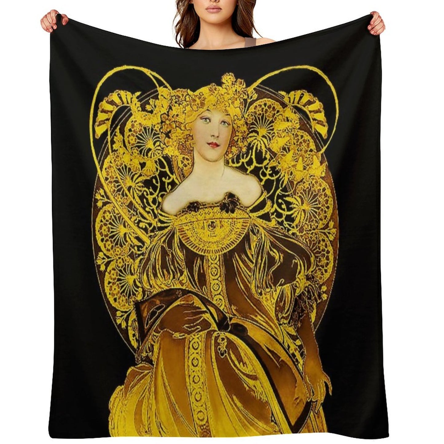 A Touch of Gold Alphonse Mucha Throw Blanket