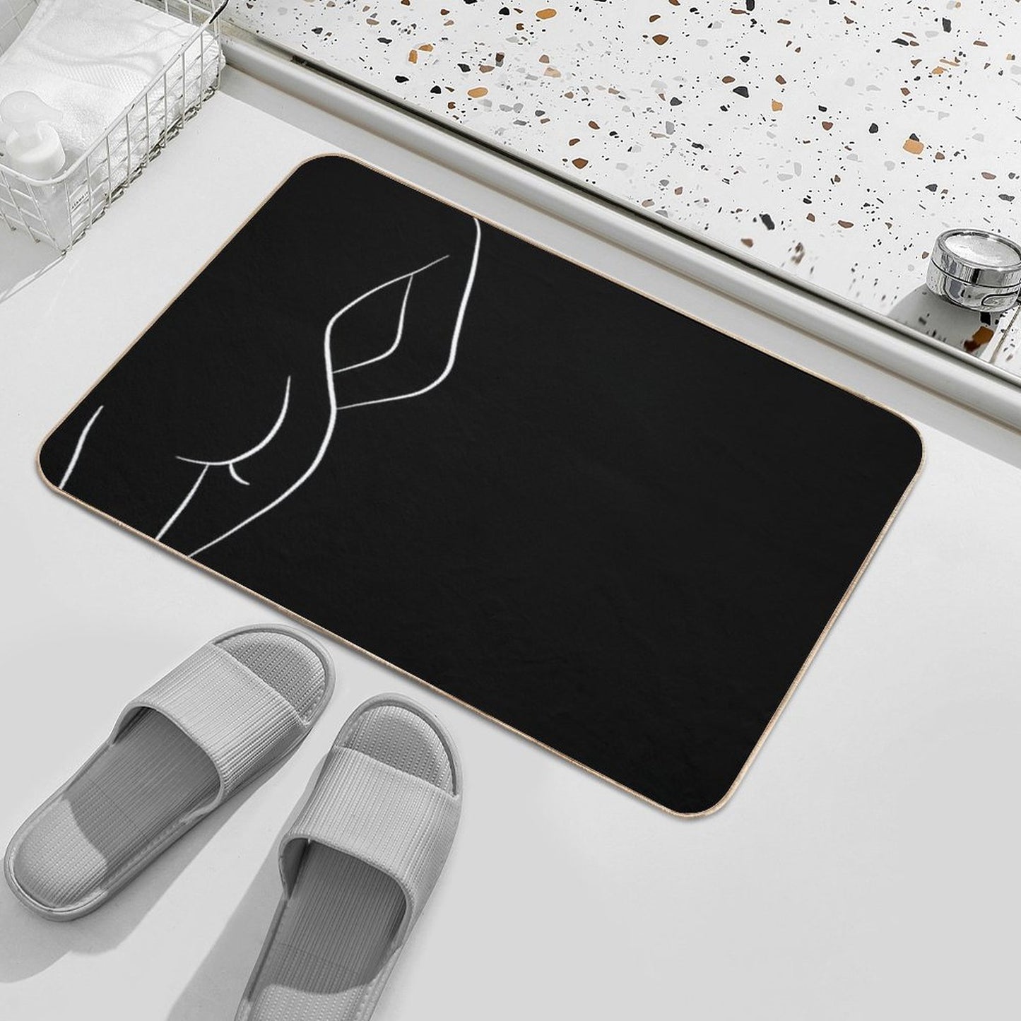 Woman Body Outline Line Art in Black - Hello Helena Bath Mat