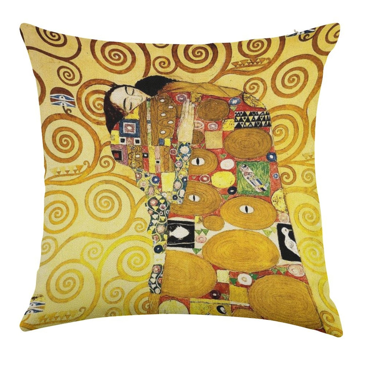 Gustav Klimt The Embrace Linen Throw Pillow Cover