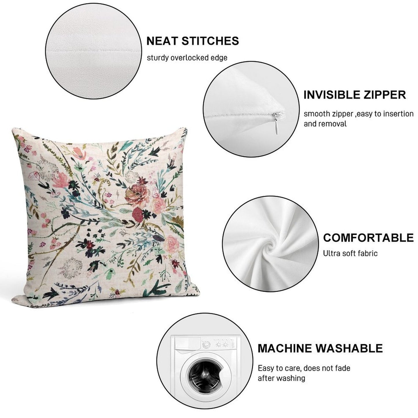 Fable Floral Soft Short Plush Fabric Throw Pillow