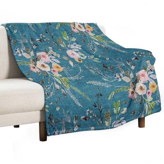 La Boheme Teal Floral Throw Blanket