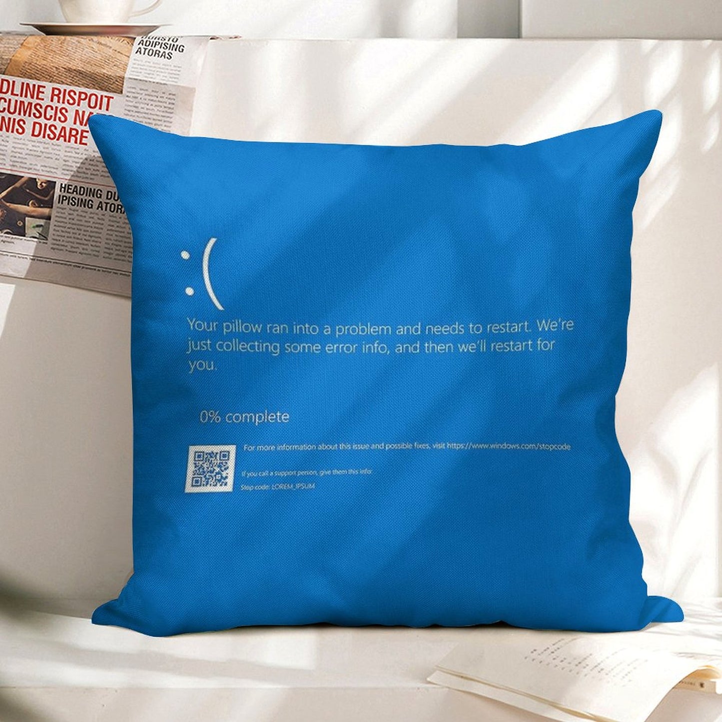 Windows BSOD (Blue Screen of Death) Linen Throw Pillow Cover