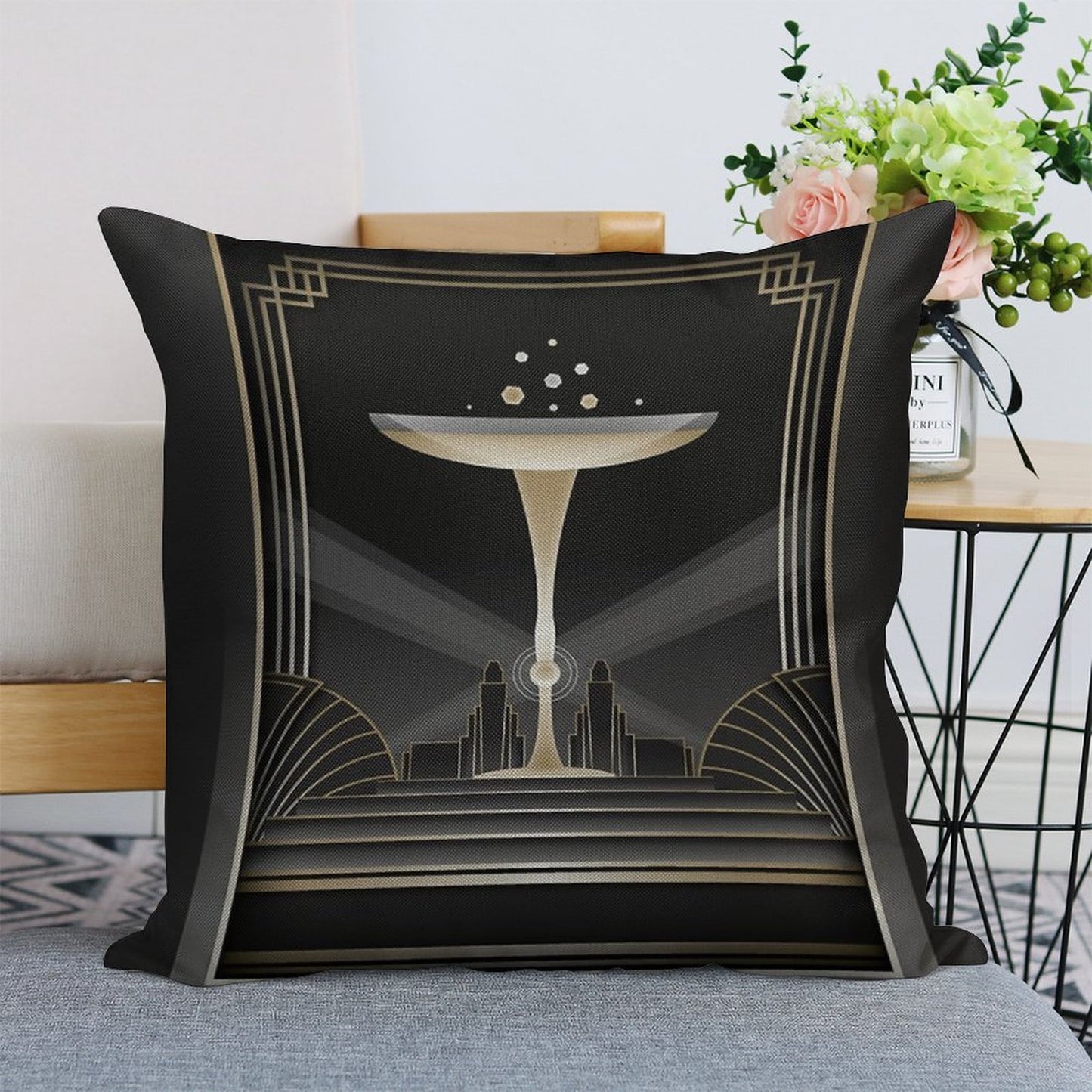 Art Deco Design VI Linen Throw Pillow Cover