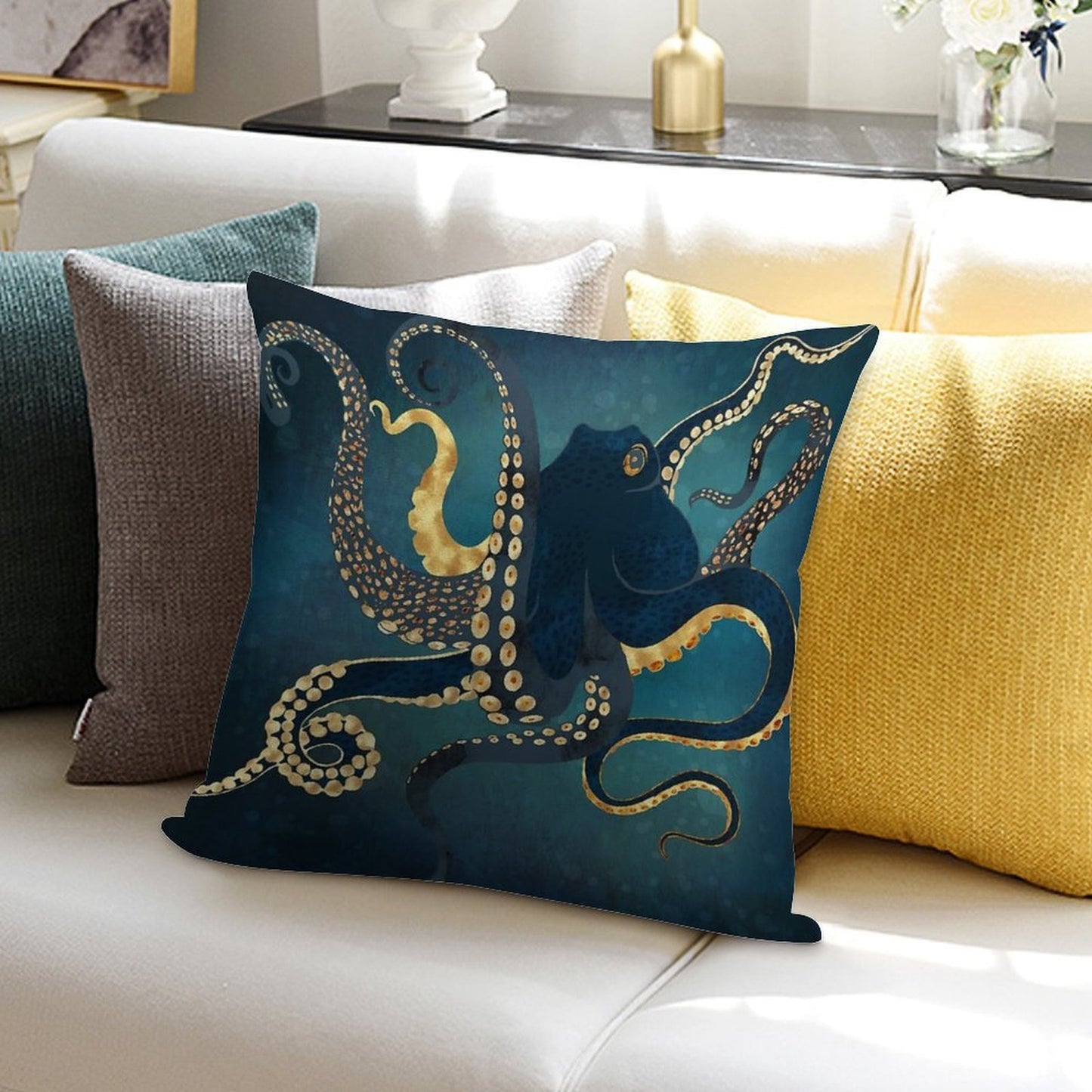 Metallic Octopus IV Soft Multiple Sizes Throw Pillow