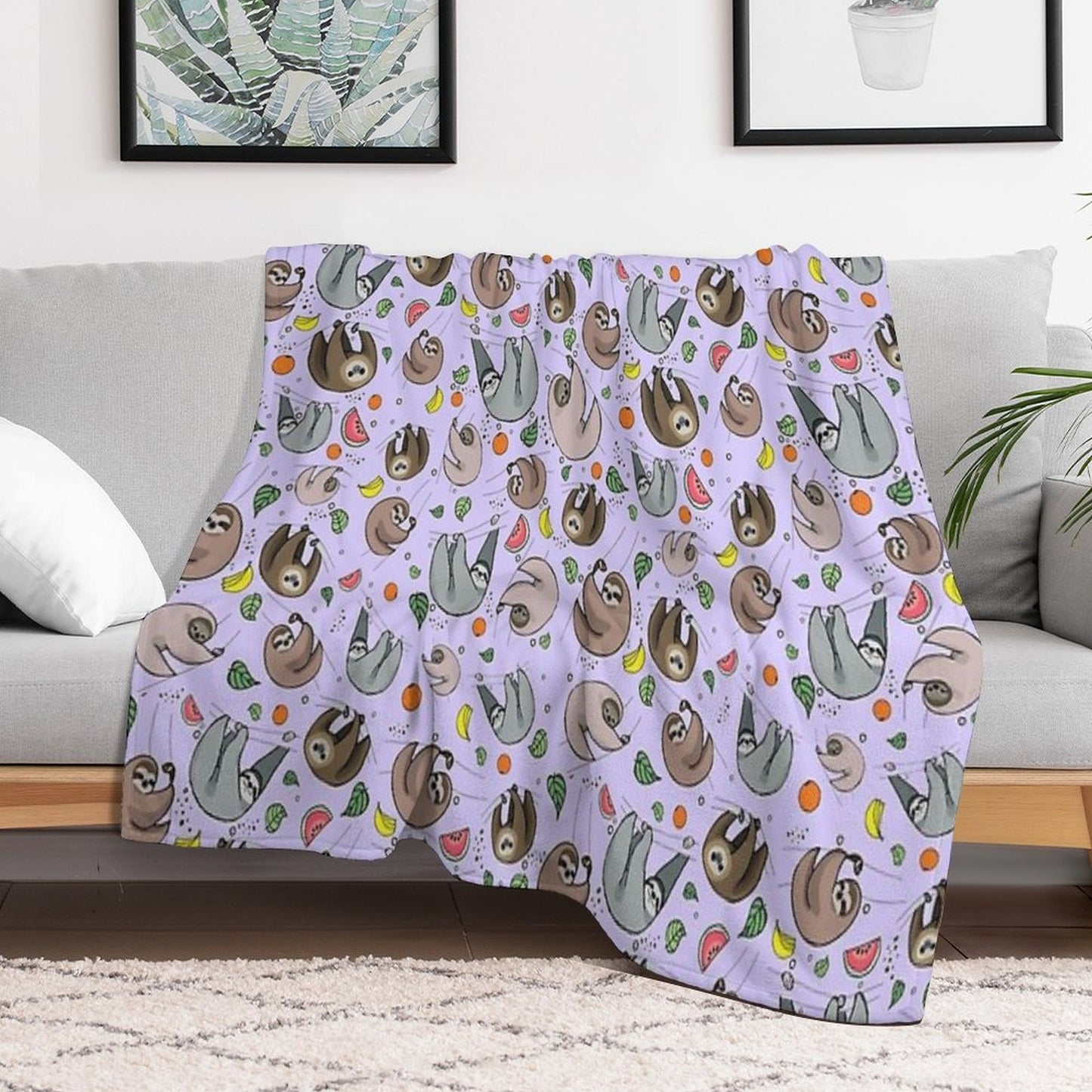 Sloths in Purple Throw Blanket