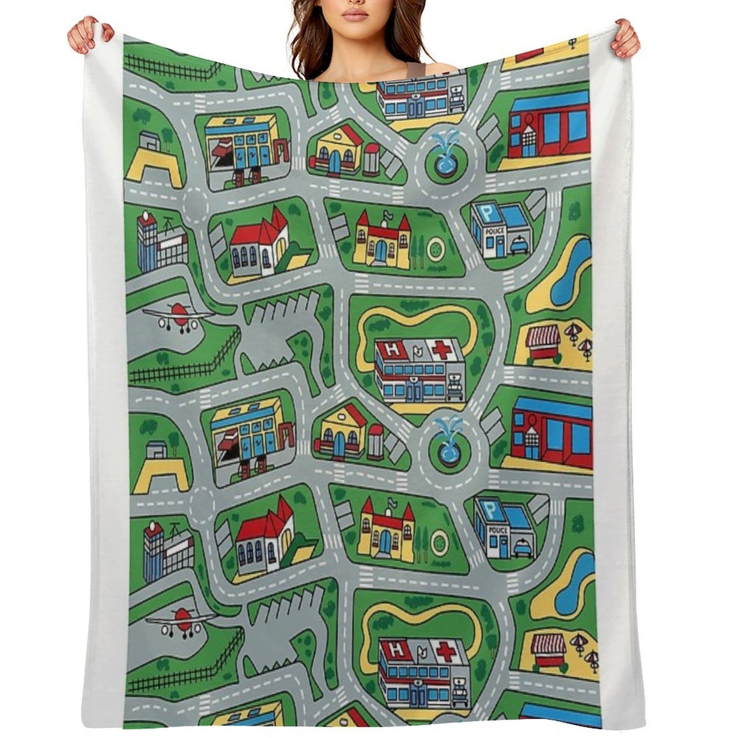 Car City Carpet Road Rug 90s Nostalgic Toy Throw Blanket