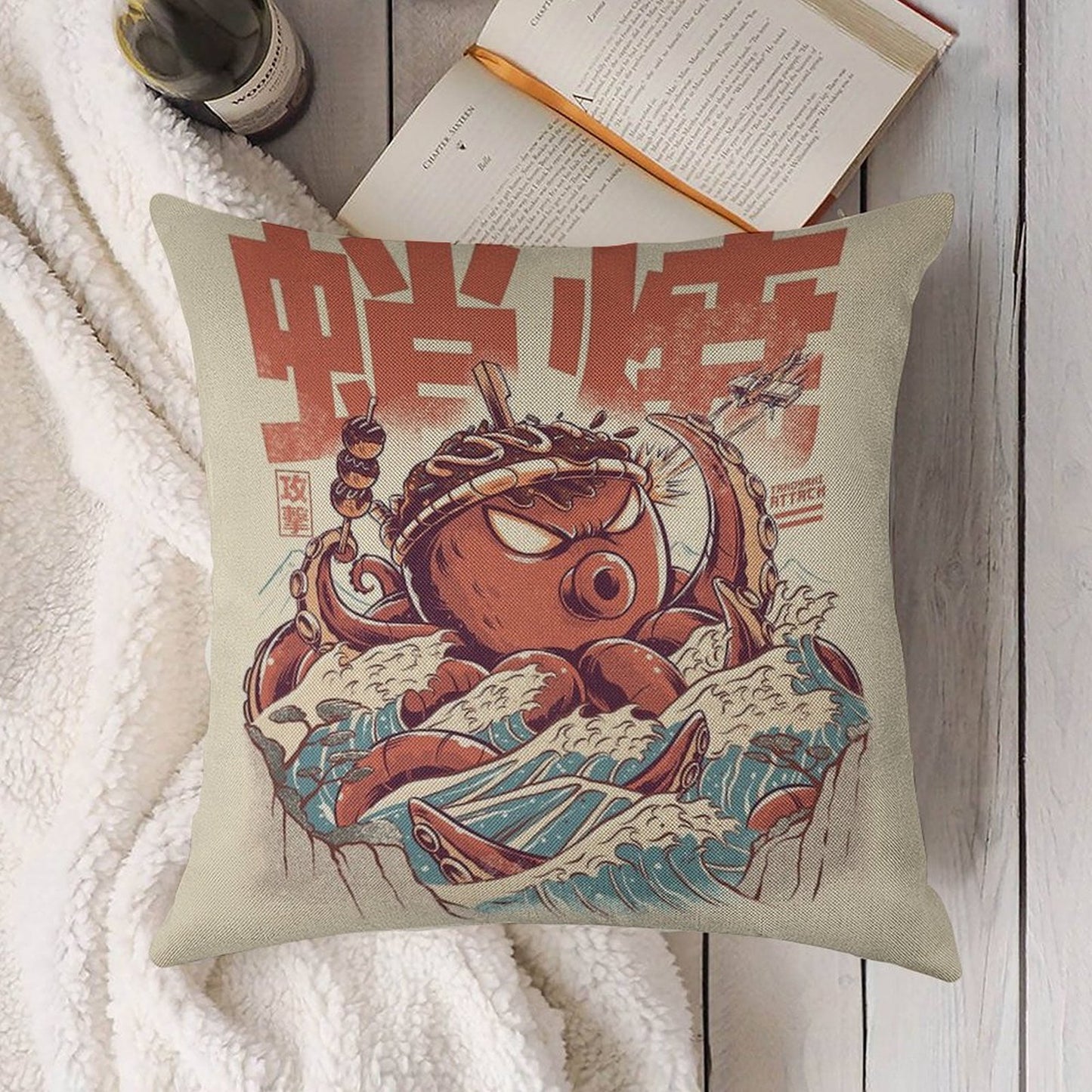 Takoyaki Attack Linen Throw Pillow Cover