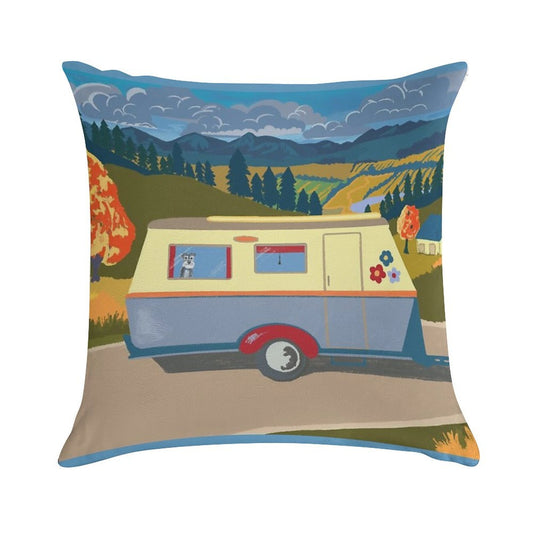 Vintage Caravan on Tour (with A Schnauzer!) Soft Multiple Sizes Throw Pillow