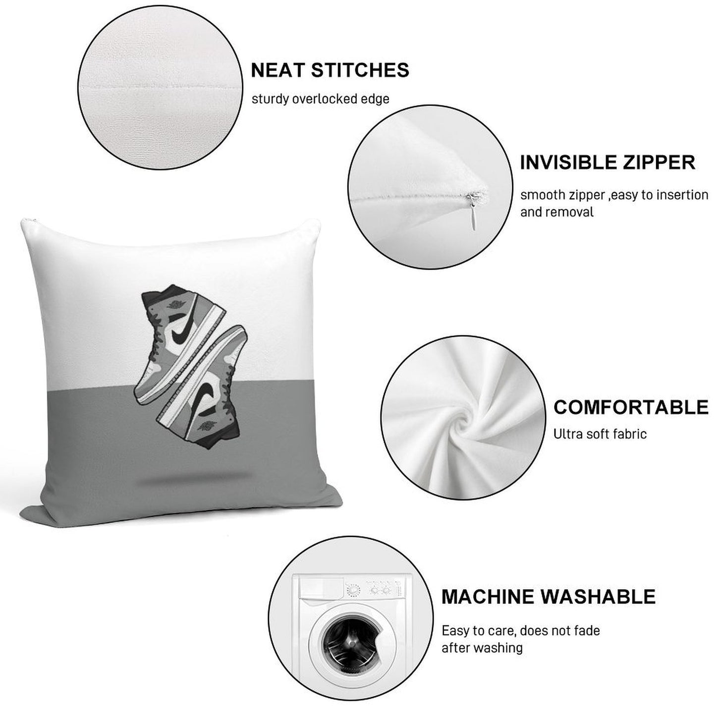 Jordan 1 - Light Grey Soft Washable Throw Pillow