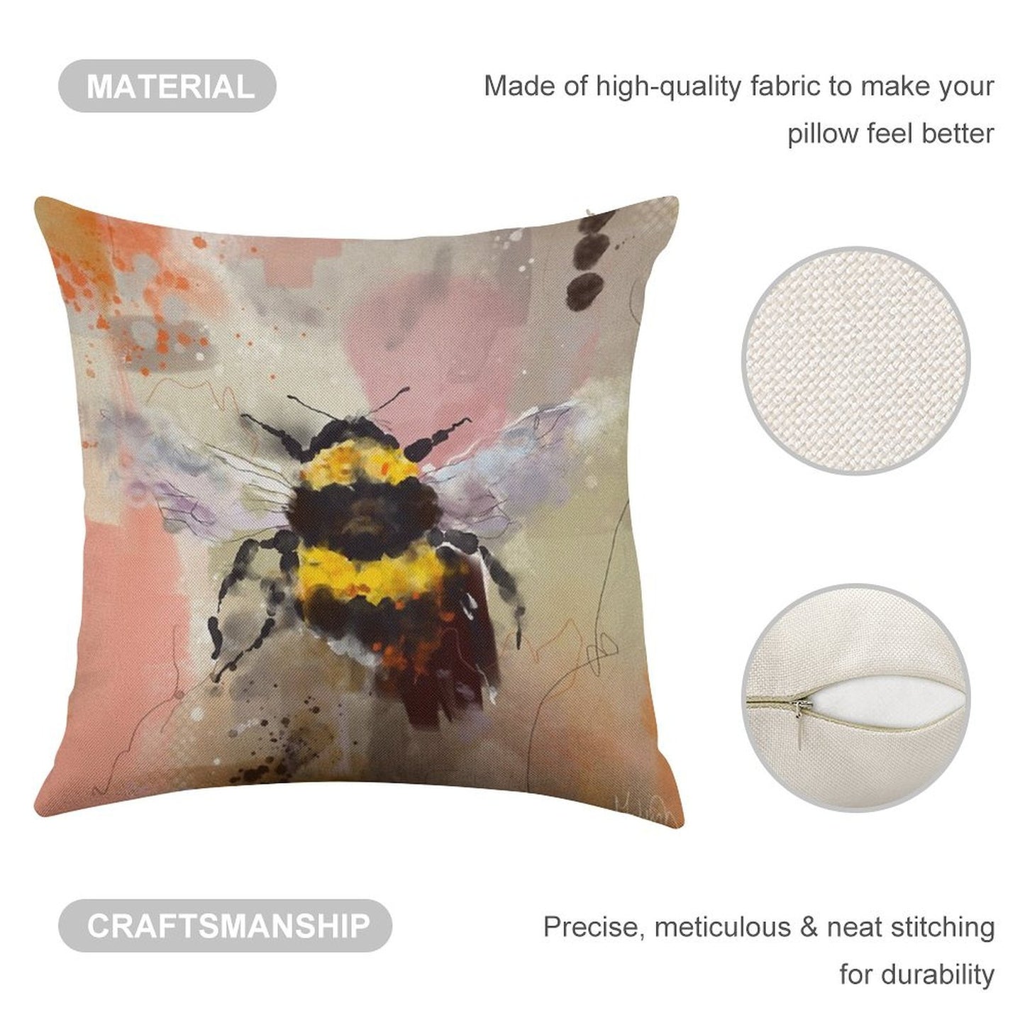 Bees Are Buzzing Linen Throw Pillow Cover