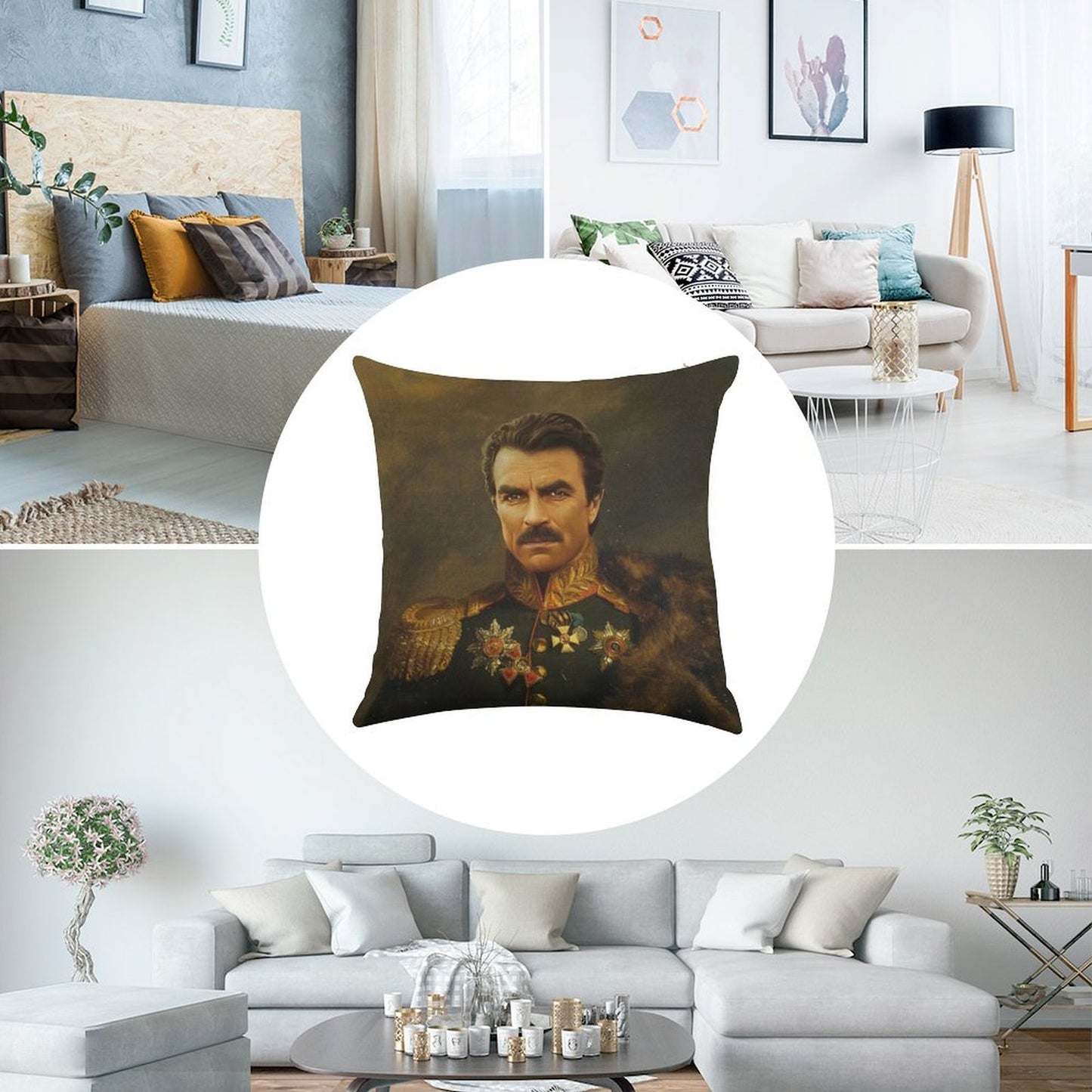 Tom Selleck - Replaceface Linen Throw Pillow Cover