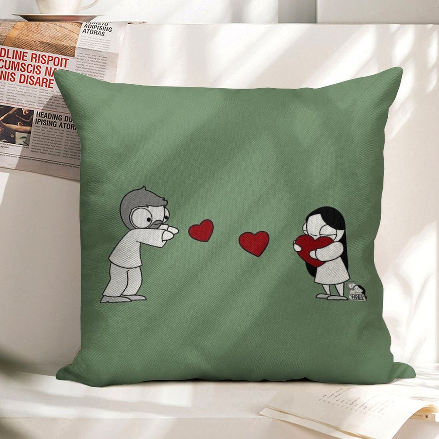 Hearts Throw Linen Throw Pillow Cover