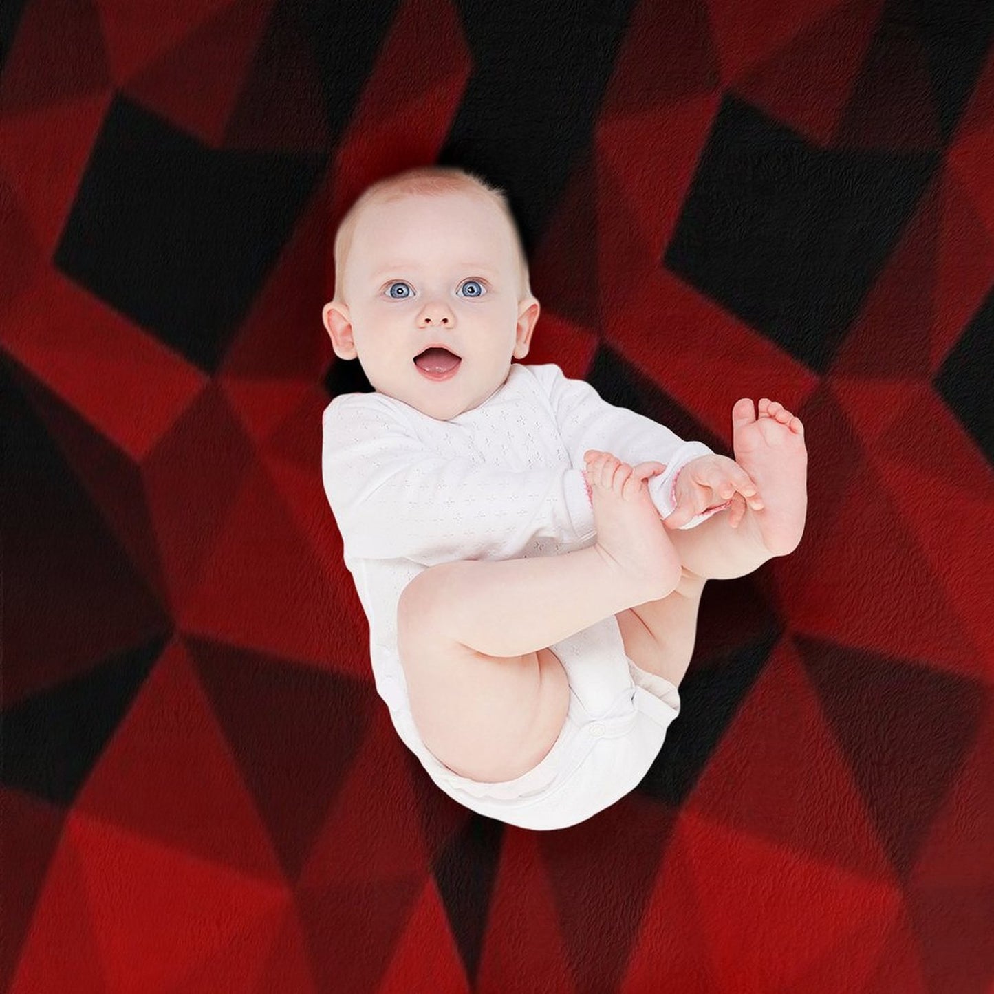 Abstract Polygonal Pattern .Red, Black Triangles. Throw Blanket