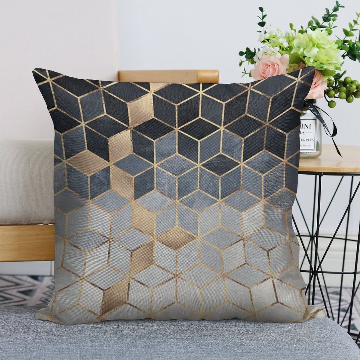 Soft Blue Gradient Cubes Linen Throw Pillow Cover