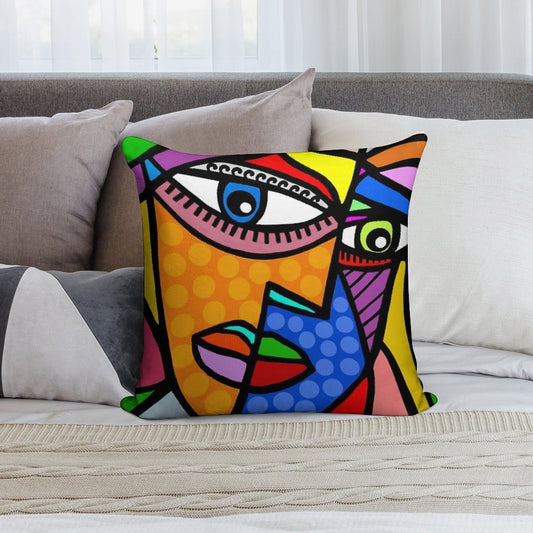 Funky Abstract Style Art Face with Dots And Stripes Soft Anti-Pilling Throw Pillow