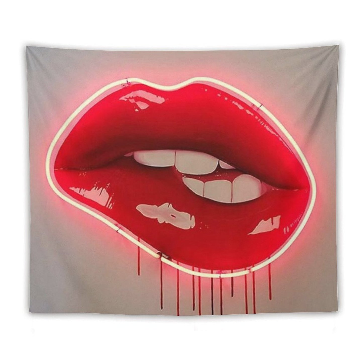 Neon Lip Biting Tapestry Tapestry