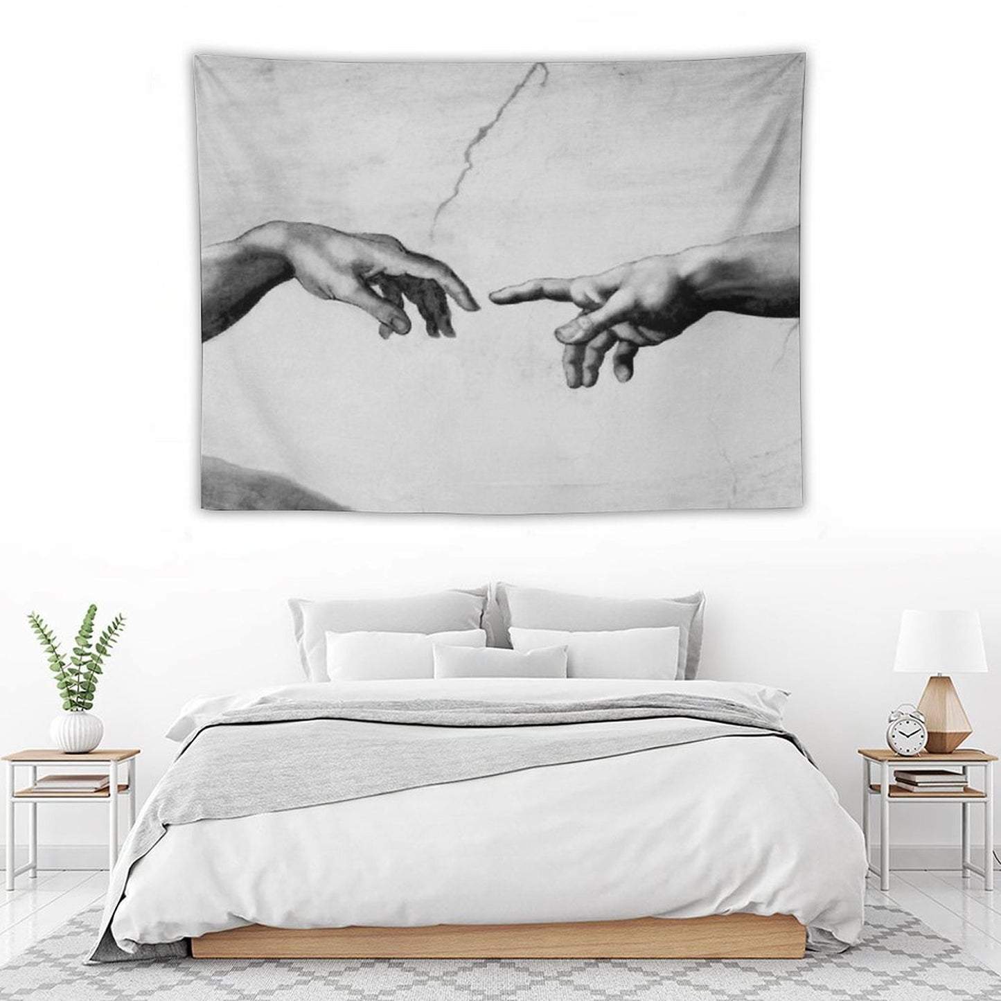 The Creation of Adam - Sistine Chapel Near-touching Hands of God And Adam Red Colorized Tapestry