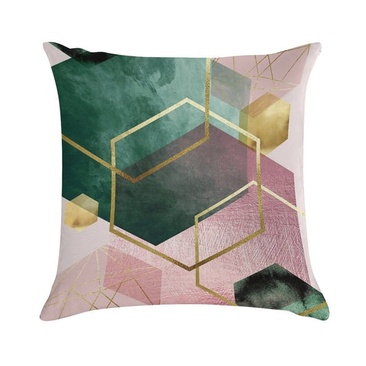 Emerald Green And Pink Geo No 1 Soft Hidden Zipper Throw Pillow
