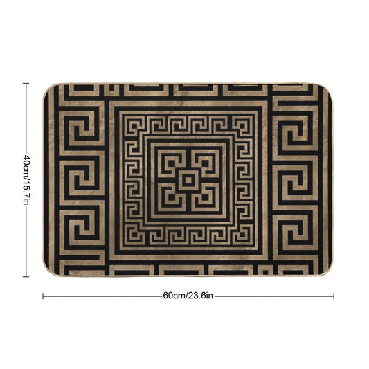 Greek Key Ornament - Greek Meander -Gold on Black Bath Mat