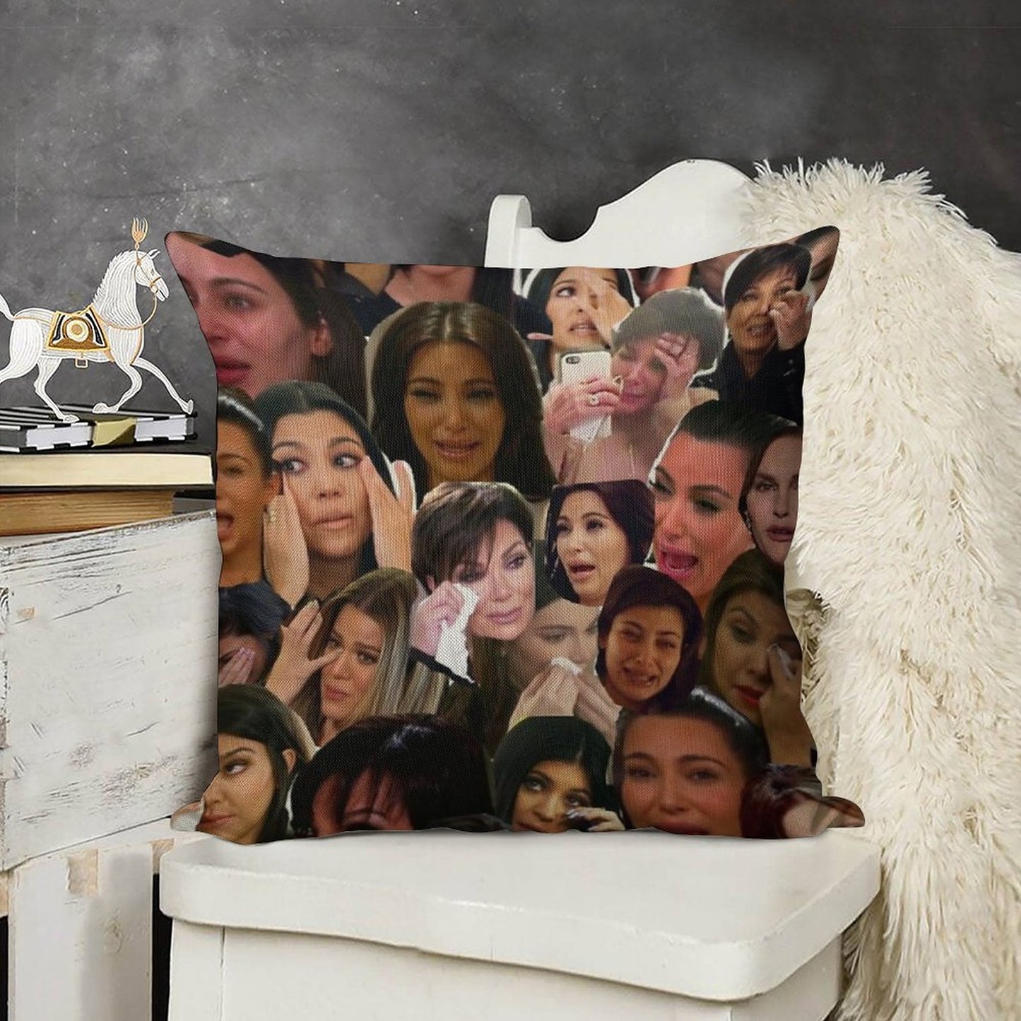 Kardashian's Crying Collage Linen Throw Pillow Cover