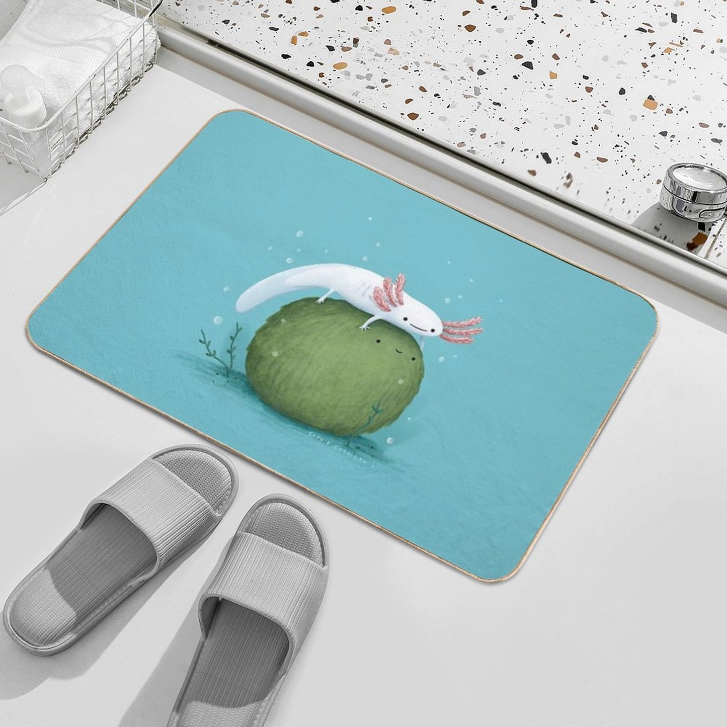 Axolotl on A Mossball Bath Mat