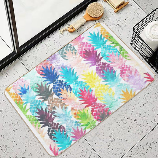 Hawaiian Pineapple Pattern Tropical Watercolor Multi-Purpose Bath Mat