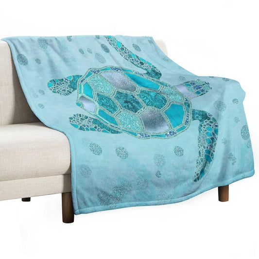 Glamour Aqua Turquoise Turtle Underwater Scenery Throw Blanket