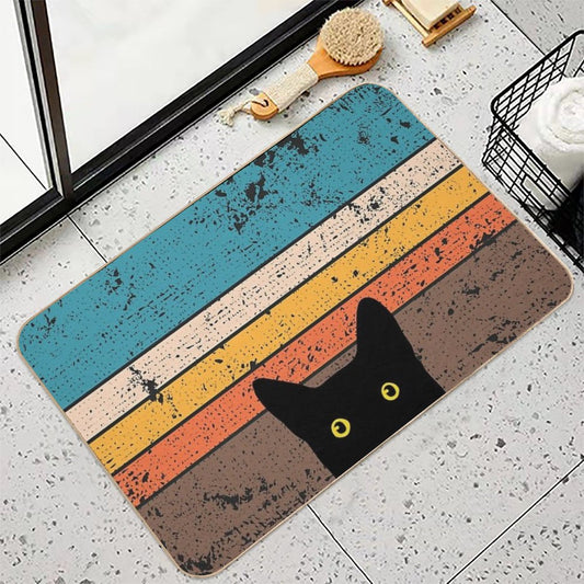 Peeking Cat in Retro Circle Bath Mat