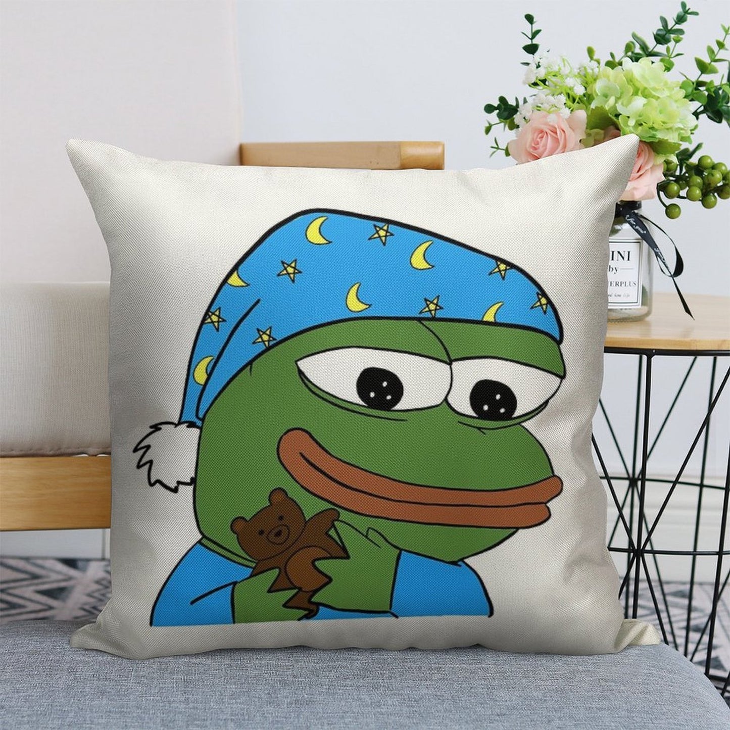 Bedtime Pepe - Sleepo Peepo Linen Throw Pillow Cover