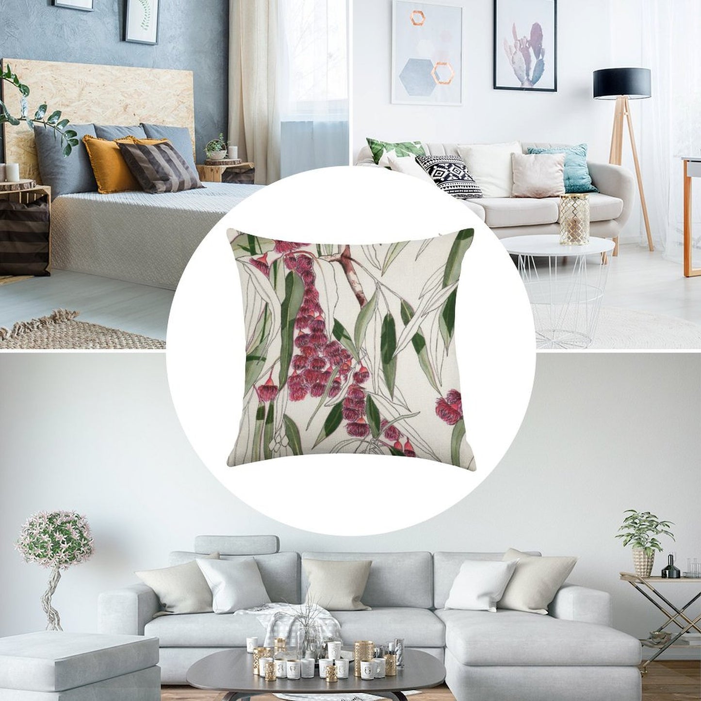 Flowering Gum Pink Australian Eucalyptus Leaves Linen Throw Pillow Cover