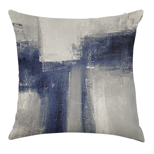 Classic Blue Abstract Linen Throw Pillow Cover