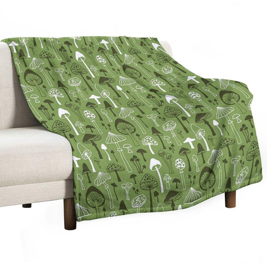 Mushrooms in Green Throw Blanket