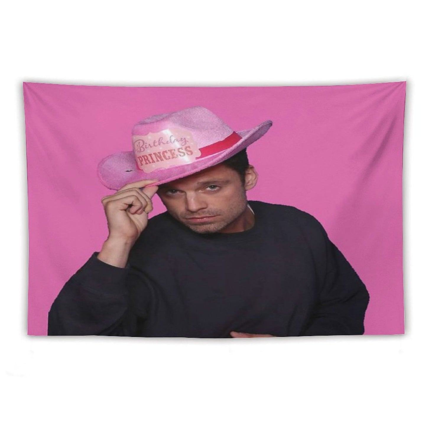 Yes Haw! Sebastian Stan with Pink Birthday Princess Cowboy Hat Tapestry