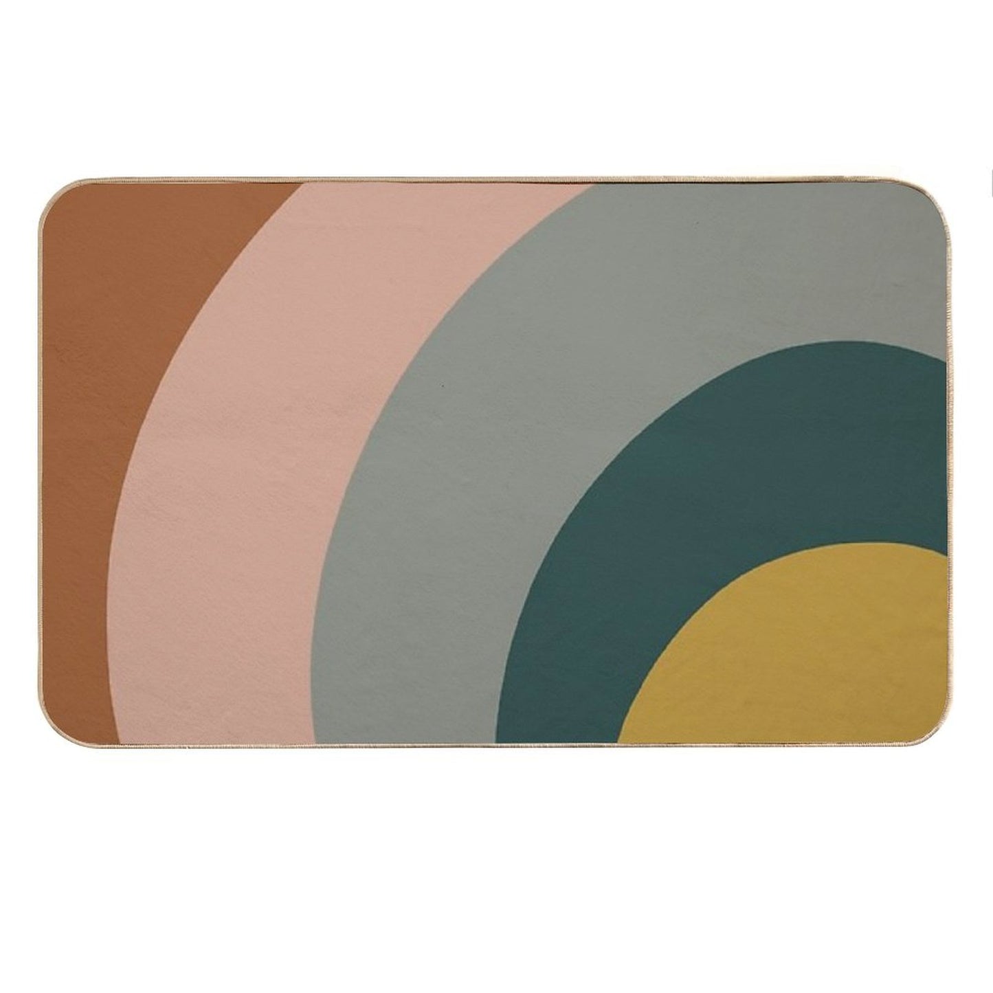 Sound Waves Minimalist Pattern in Mustard Yellow, Teal, Grey, Blush Pink, And Rust Bath Mat