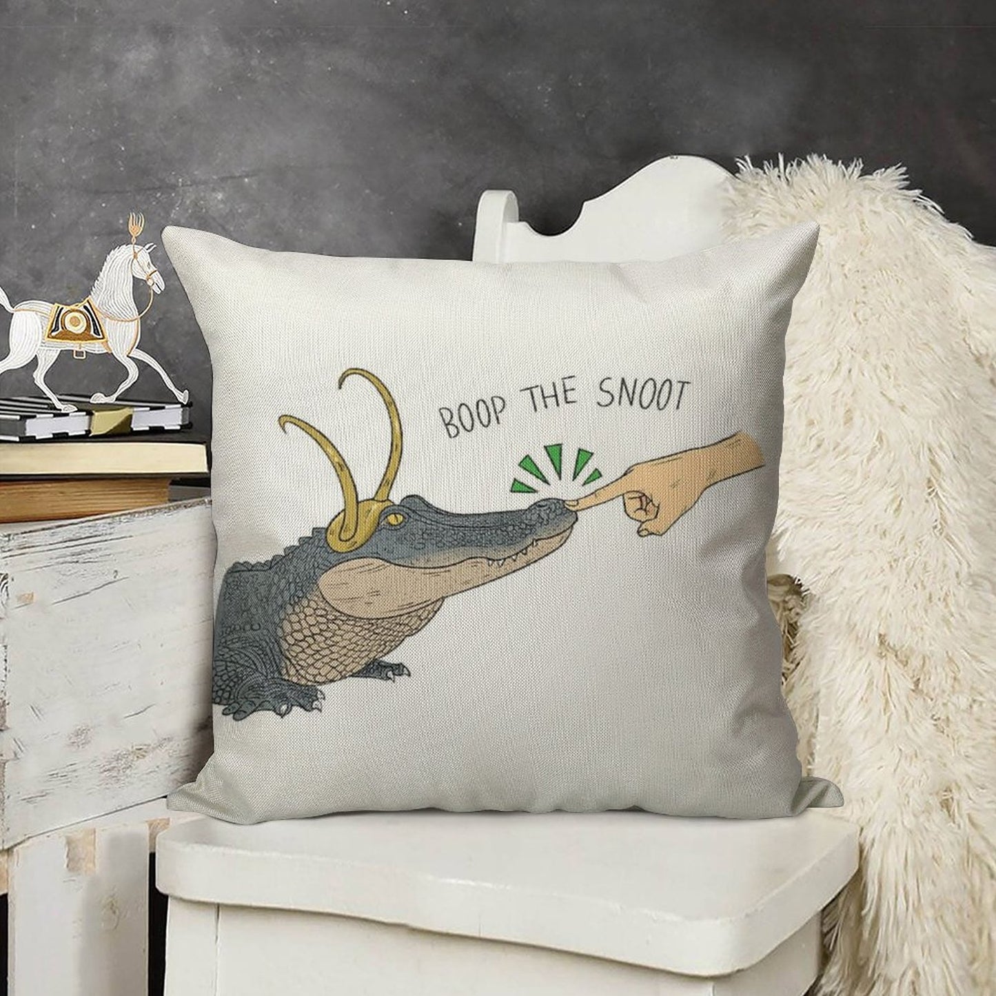 Alligator Loki Boop The Snoot Linen Throw Pillow Cover