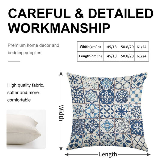 Portuguese Azulejos Linen Throw Pillow Cover