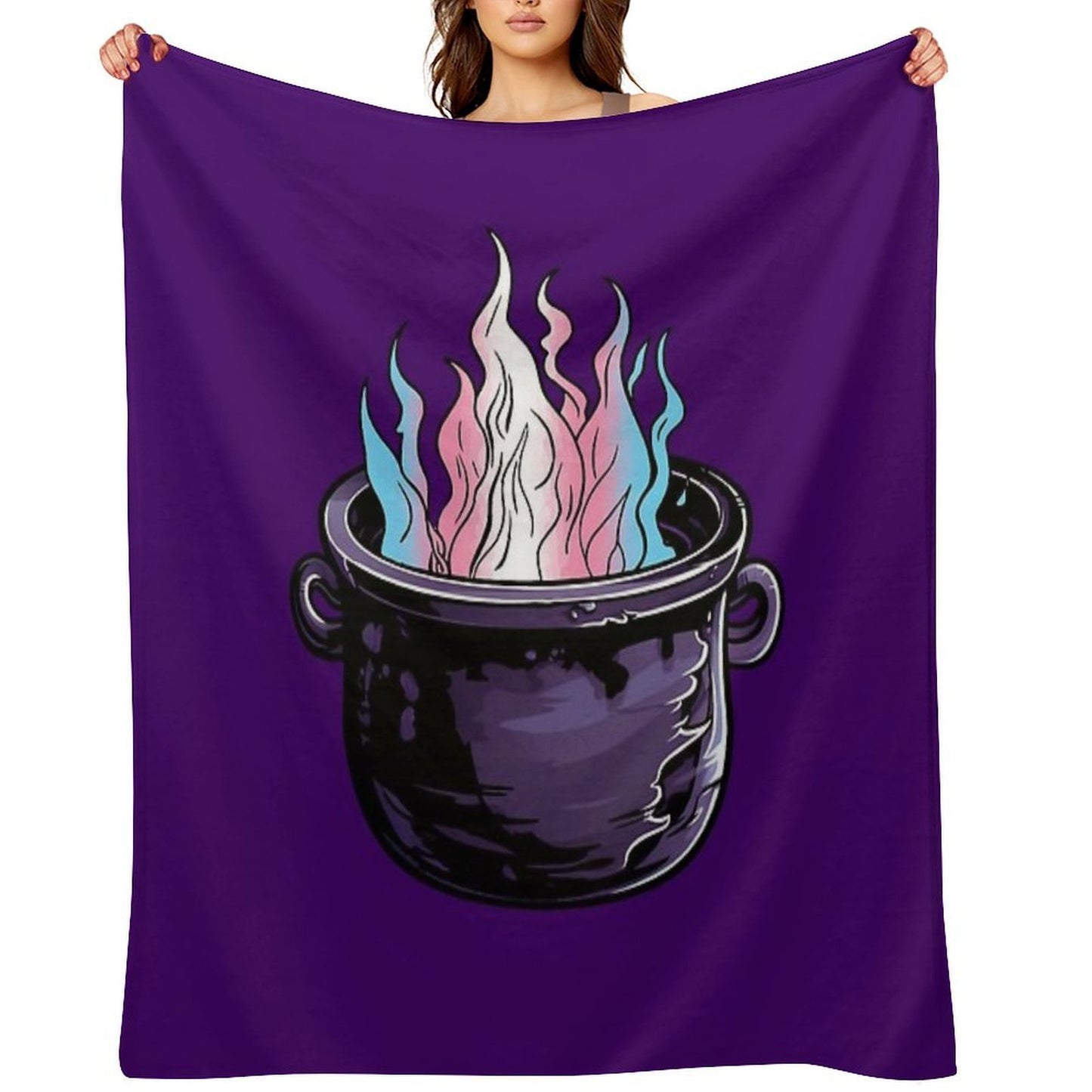 Trans Pride Flag Witches Cauldron , Transgender Witchy Design Throw Blanket