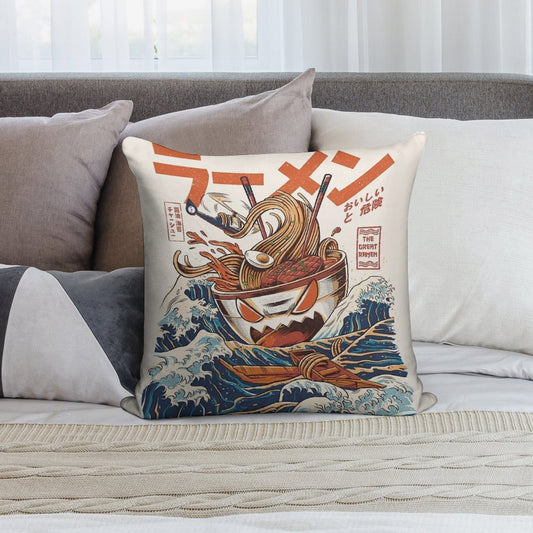 The Great Ramen Off Kanagawa Soft Shrink-Resistant Throw Pillow