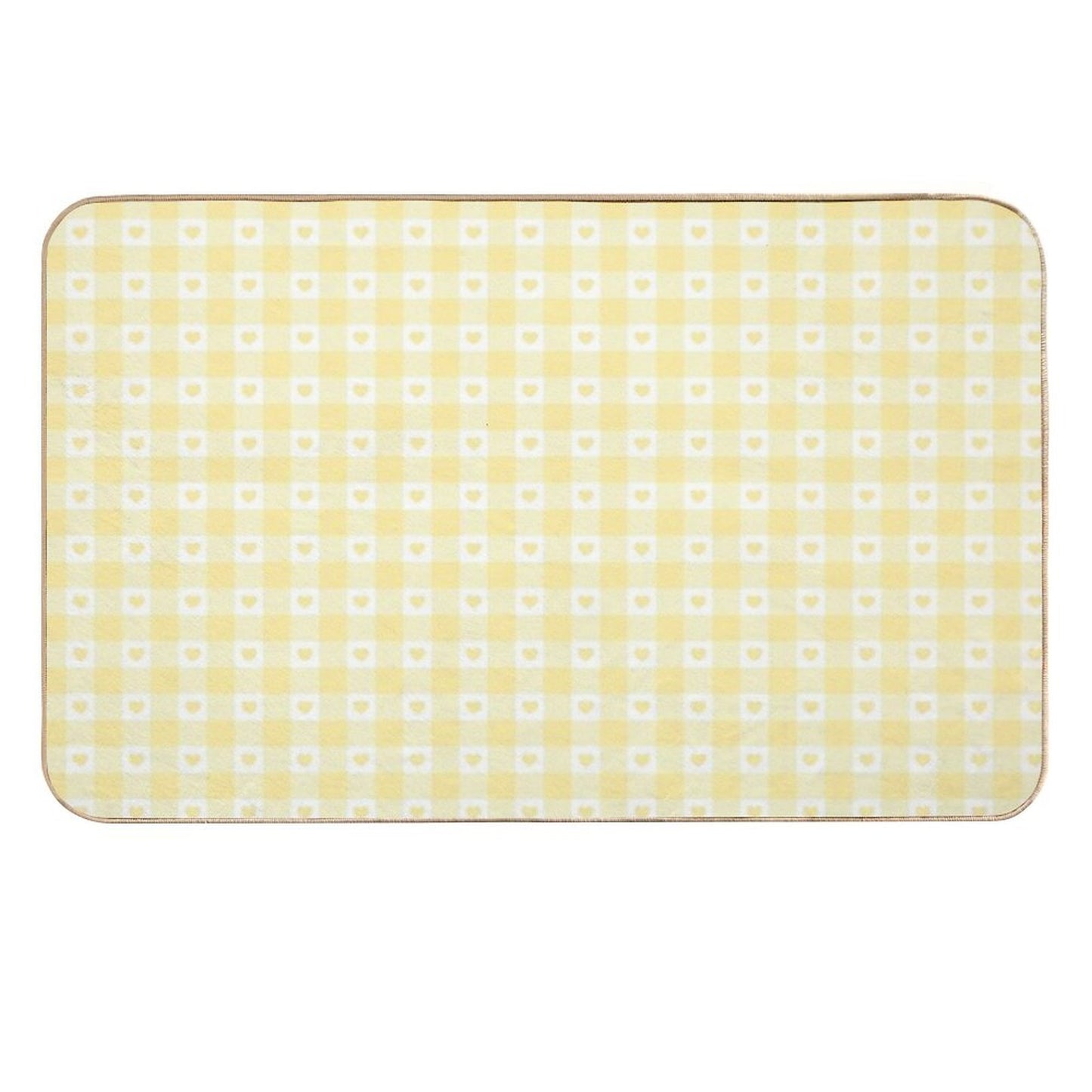 Yellow Heart Gingham Checkered Pattern Non-Slip Bath Mat