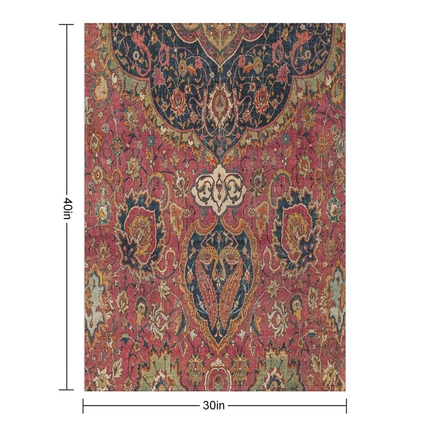 Persian Medallion Rug VIII 16th Century Distressed Red Green Blue Flowery Colorful Ornate Pattern Throw Blanket