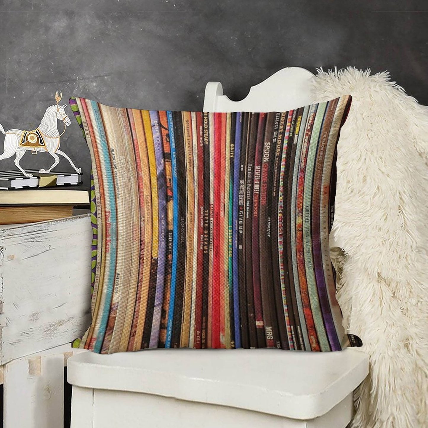 Indie Rock Vinyl Records Linen Throw Pillow Cover
