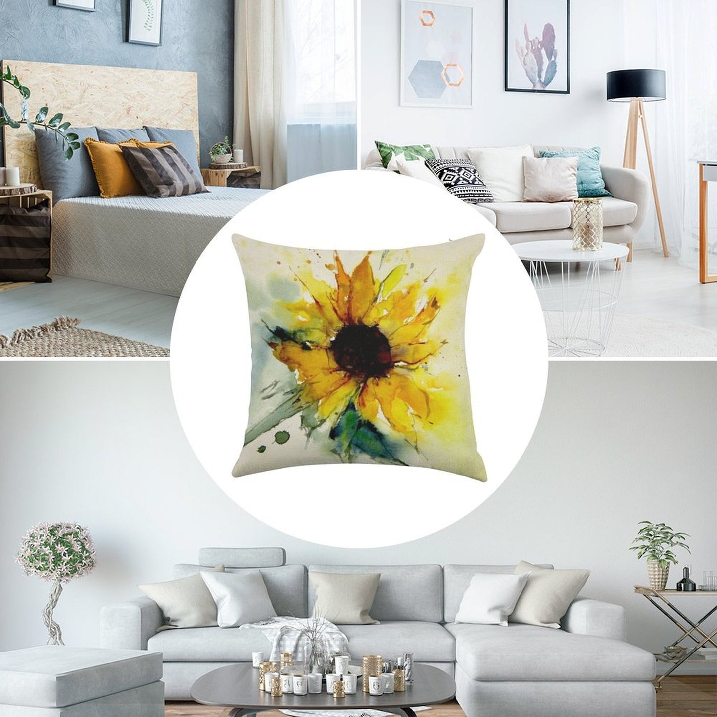 Sunflower Linen Throw Pillow Cover