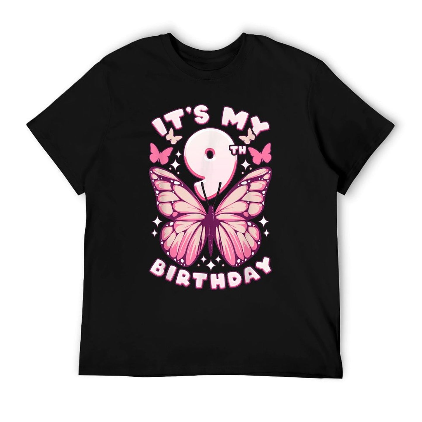 9th Birthday, Girl 9 Years, Butterflies And Number 9 T-Shirt
