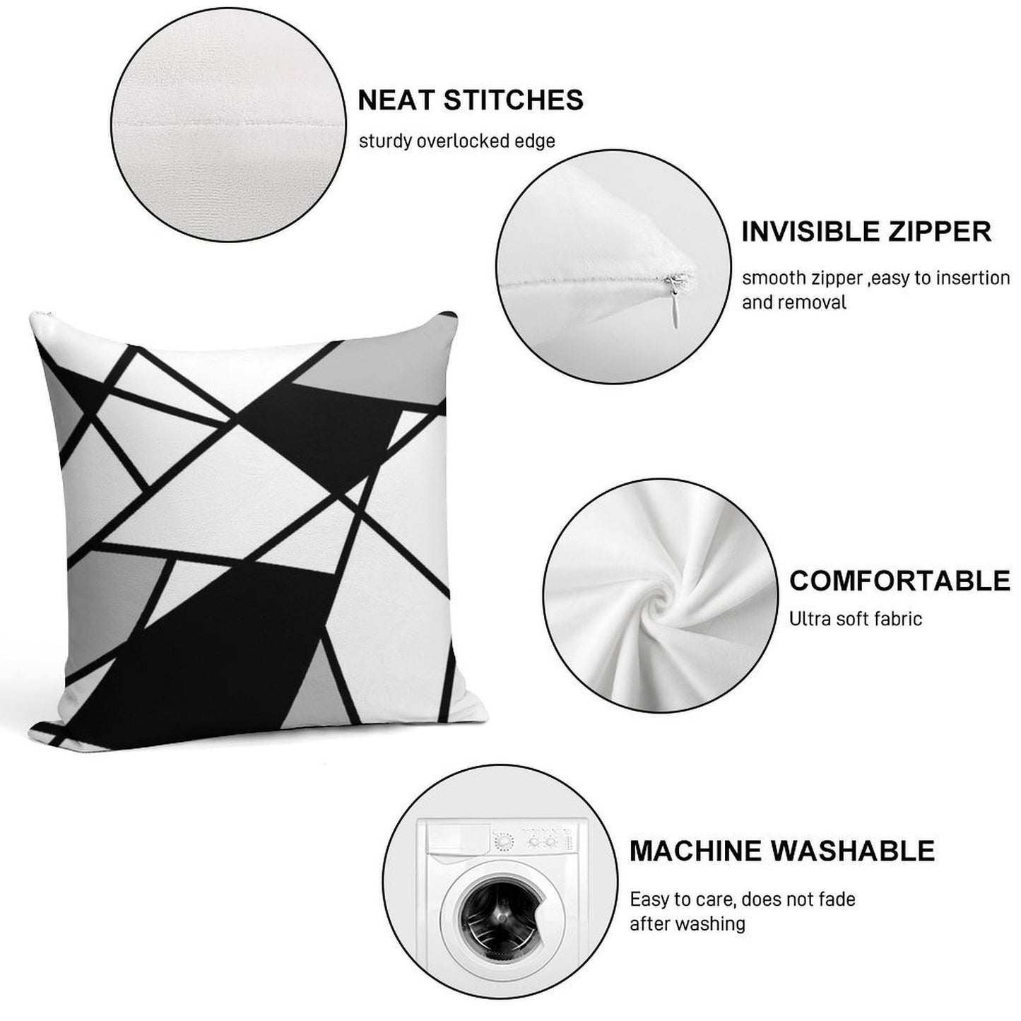 Black Modern Geometric Pattern Soft Gift Ready Throw Pillow