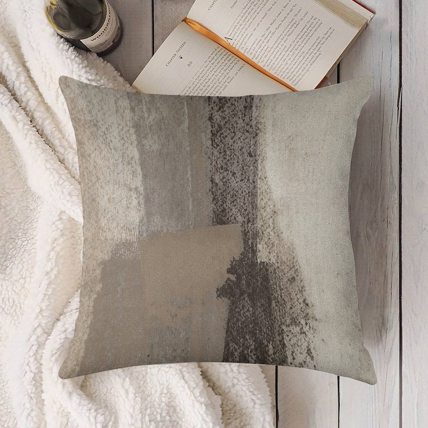 Taupe And Charcoal Grey Modern Abstract Painting Linen Throw Pillow Cover