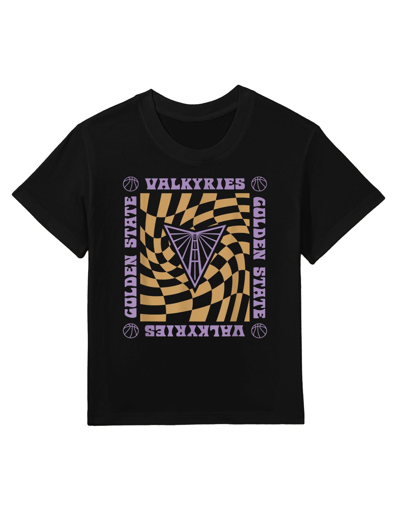 WNBA Golden State Valkyries Retro Wavy Checkerboard Kids T-Shirt