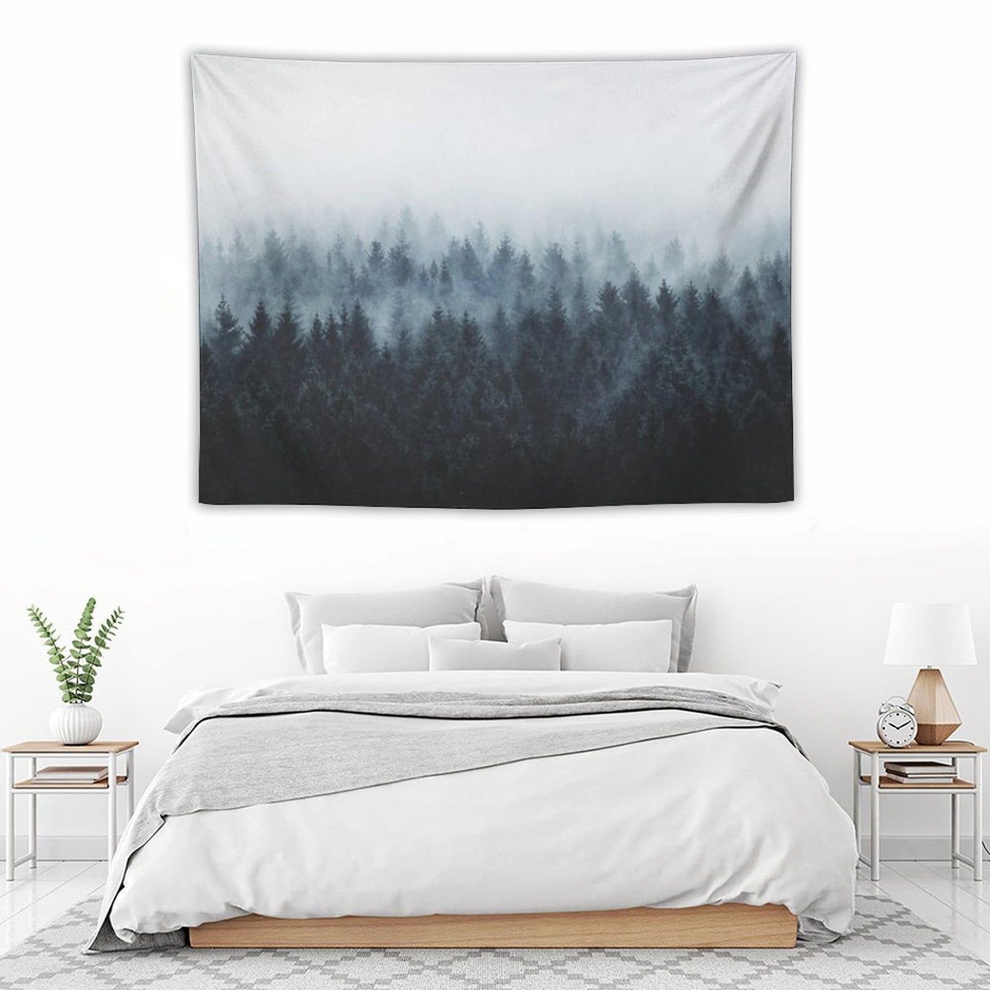 High And Low Dark Romantasy Moody Wilderness Dream Forest With Cascadia Trees Covered In Fog Tapestry