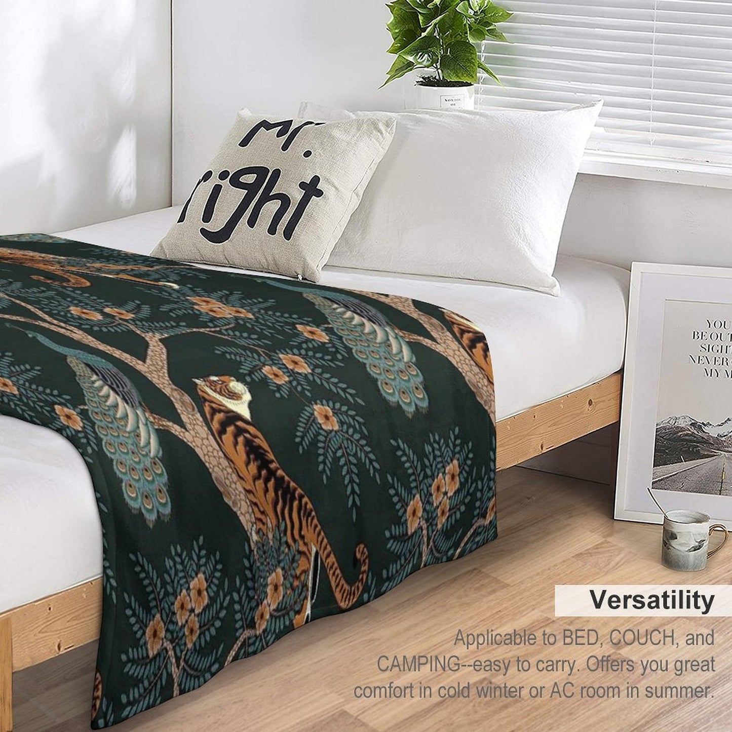 Vintage Tiger And Peacock in The Jungle Throw Blanket
